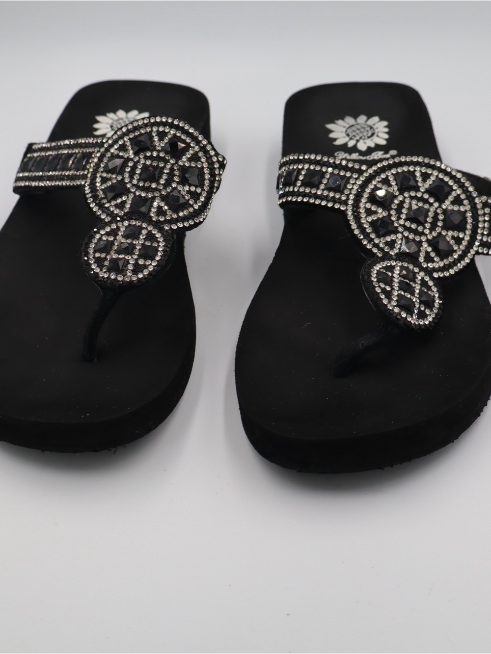 Yellow Box Black Rhinestone Toe-Post Sandals